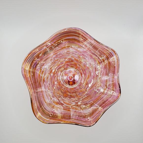 Beautiful PNW Seattle Glass-Eye Studio Art Glass Wave Bowl "Flamingo". EUC. - Picture 6 of 10